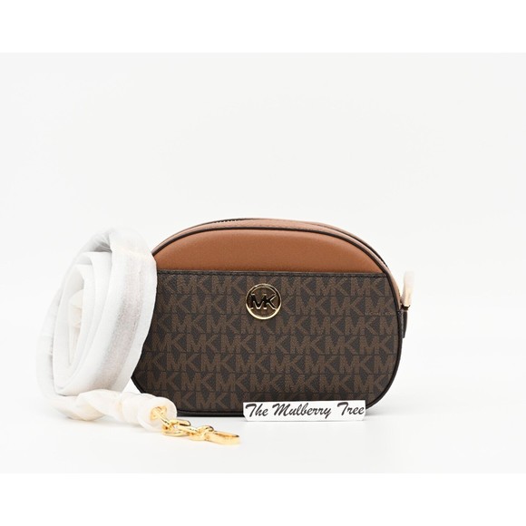 MICHAEL KORS JET SET GLAM Small Front Pocket Oval Crossbody Logo Canvas NWT - Picture 1 of 14